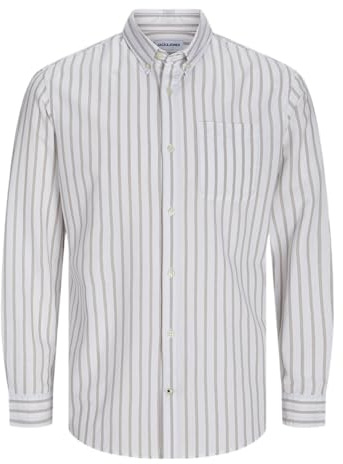 JACK & JONES Men's Jjeoxford Shirt LS Noos Long Sleeve Shirt, Crockery/Stripes: Stripes, L