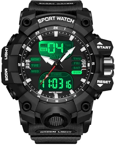 findtime Uhren Herren Digital Herrenuhren Armbanduhr für Männer Jungen Einzigartiges Taktisches Militärisches Design mit LED Timer Silikonarmband Schwarz