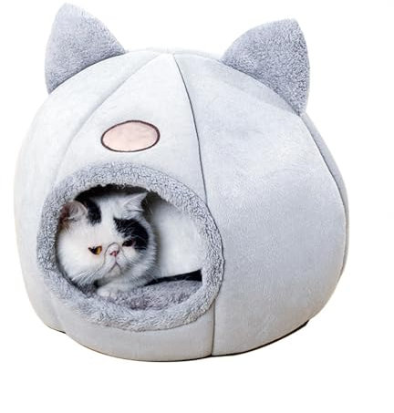 RUNCH Indoor-Katzenbett, Faltbare Katzen KuschelhöHle mit abnehmbarem, waschbarem Kissen, Modern KatzenhöHle Katzen Bett, GemüTlich Katzenkorb,XL