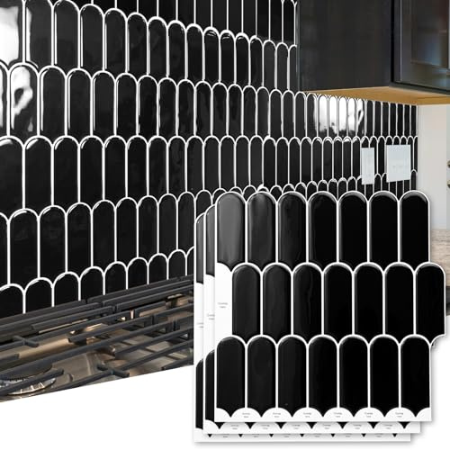 Art3d Keramikfliesen Marmorfliesen Küche Bad Waschküche 3d Fliesenaufkleber 10-Stück Selbstklebende Fliesen Klebefliesen Fliesenfolie 30 x 30 cm Schwarz