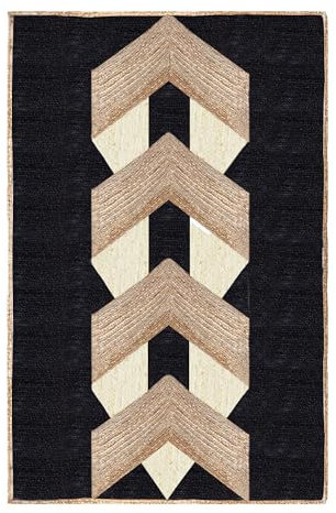 CASAVANI Kelim-Teppich, Boho-Teppich, 6,6 x 10,2 cm, Schwarz / Beige, geflochtener Jute-Teppich, vakuumreinigend, handgewebt, für kleine Schlafzimmer, Läufer, Küche, Flur, Treppenläufer