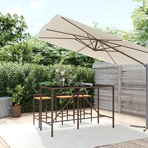CKioict Outdoor Tisch Terrassentisch Stehtisch Outdoor Bartisch mit Glasplatte Braun 180x70x110 cm Poly RattanFür Gärten, Rasenflächen, Balkone
