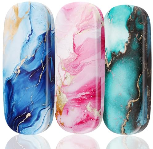 JANYUN Lot de 3 étuis à lunettes rigides portables pour homme et femme, Rose, bleu, vert., No