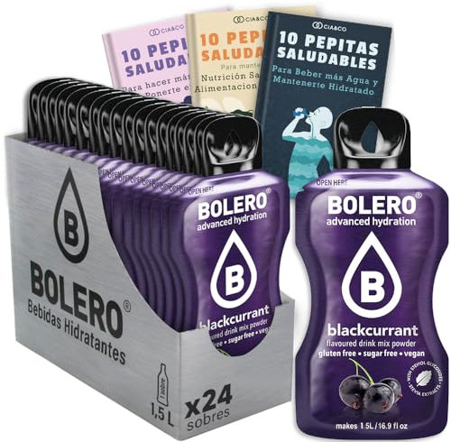 24 x Bebida Bolero GROSELLA NEGRA Hidratante Sin Azucar (24x9 grs) + 30 Pepitas Saludables para una vida más sana by Cia&Co