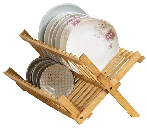 Jlobnyiun Dish Drainer - Drying Rack Kitchen, Wooden Dish Drainer | 2 Tier Dish Rack, Small Spaces Dish Drying, Tray Drying Rack with Utensil Holder, Dish Holder for Dishes, Knives, Spoons, Forks