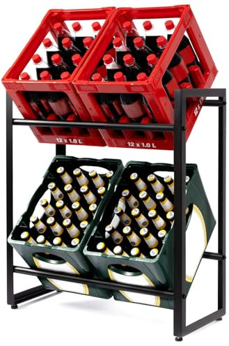 Floordirekt Getränkekistenregal für 4-6 Kisten aus Stahl, stabiles und Robustes Weinregal, Wasserkistenregal, Bierkistenregal, Kistenständer, Getränkeregal (4 Kisten, Kenji)