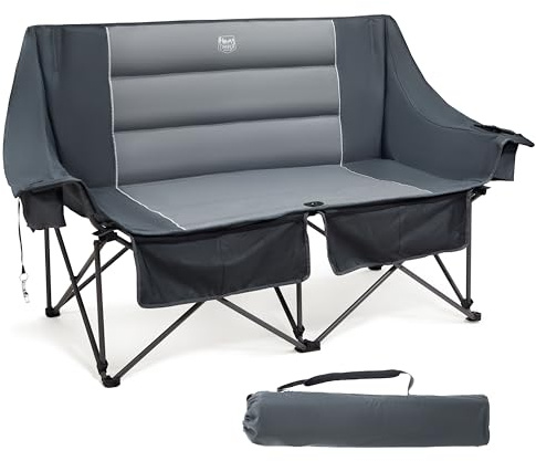 TIMBER RIDGE Campingstol, vikbar för 2 personer, fällstol, camping 320 kg, lastbar, XXL-soffa, 2-sits med stora volymer, sidofickor, högt ryggstöd, extra lång utomhus