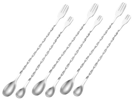 CIYODO 6pcs Stainless Steel Mixing Spoon Long Handle Cocktail Stirring Spoon for Drinks