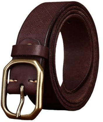 AGUTALITHIC Prägung Ledergürtel Antik Beiläufige Gürtel Vollledergürtel Jeansgürtel Antiken Messing Ton Metall Dorn-Schließe Massiv Taille Riemen 4mm Dicke 3.8cm Breit(125cm/49, Coffee)