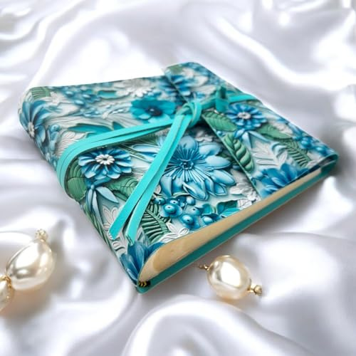 Album fotografico-Double Flower-in tessuto stamp.3D interno in ecopelle LUX personalizzabile,Classico con velina,Matrimonio,Regalo,Wedding,Anniversario (Con Incisione, Verde/Tiffany, 23x30)
