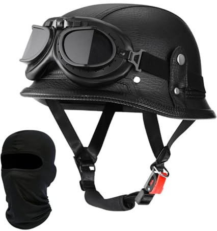 Beyswage Mezzo Casco Casco Scooter Fodera Rimovibile Casco Elmetto Moto Omologato ECE Casco Retro Casco Aperto Scooter Casco Nero Casco Vintage Scodella Casco Uomo Donna Adulti