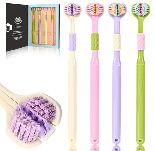Mluyeri 4-Pack Medium Toothbrush Set, Bulk Toothbrushes for Kids & Adults with Special Needs, Multi-Angle Cleaning, Medium Soft Bristles, White, Pink, Green, Purple