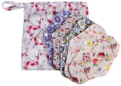 Healeved 5piezas Toalla Sanitaria Bambú Lavable Compresas Menstruales De Bambú Para Mujer Paquete Con Bolsa Para Uso Diario y Protección De Seguridad