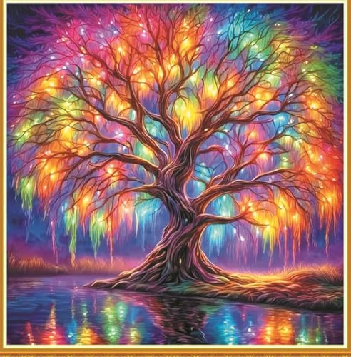 Meecaa Kreuzstich-Sets 11 Count gestempelt, Baumsee-Lichter Stickerei-Set mit Zubehör vorgedruckt (36CMx36CM) (Baum)