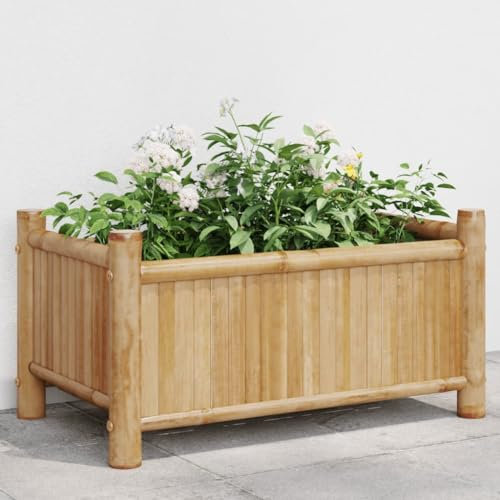 Baziroo Jardinière d'extérieur 50 x 30 x 25 cm en bambou et naturel - Jardinière pour balcon, jardin, plate-bande de culture, potager, parterre de jardin, marron