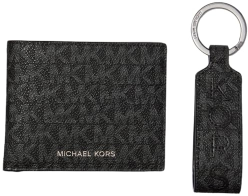 Michael Kors Malone - Set regalo con portafoglio sottile e portachiavi, nero, One Size