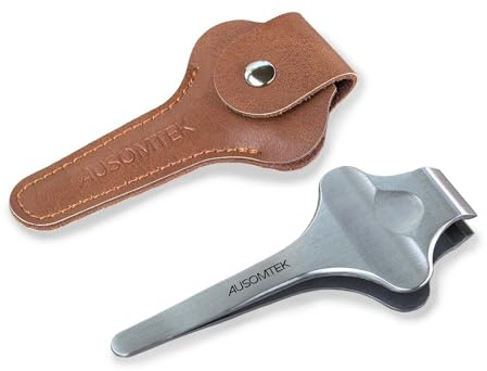 AUSOMTEK Pinzas de mariposa para barba, pinzas para depilar el pelo, pinzas finas para depilación, herramienta para cejas, acero inoxidable, puntas de 20 mm de ancho, ranura antideslizante, funda de