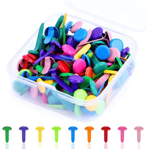 Nuyoah Pattern Bag Clips, Colourful Pattern Clips, Mini Brads, Round, Pack of 100, Round Head Clips, Metal Wing Clips, Small, 8 x 18 mm for School, Office, Paper, Letter Clips, Crafts, DIY