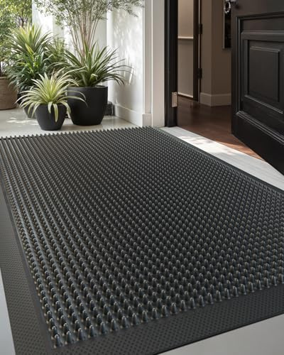 COLOR&GEOMETRY Tapis Extérieur Résistant à la Pluie en Caoutchouc pour Porte d'Entrée Extérieure et Intérieure Patio - Imperméable et Ultra-Résistant, 61 x 91.5 cm Noir