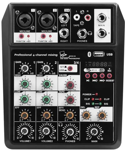 Controllore DJ Console mixer audio wireless a 4 canali Console di missaggio audio for microfono portatile Interfaccia USB Mixer DJ