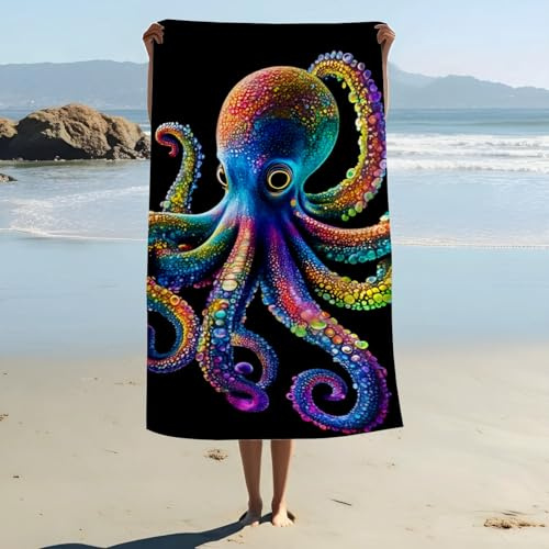 ZABAOBO Mikrofaser-Oktopus-Strandtuch, Lustiges Oktopus-Leichtgewichtiges Strandtuch für Frauen Erwachsene Mädchen Männer, Lustiges Badetuch Geschenke für Schwimmen Surfen 80X160 cm