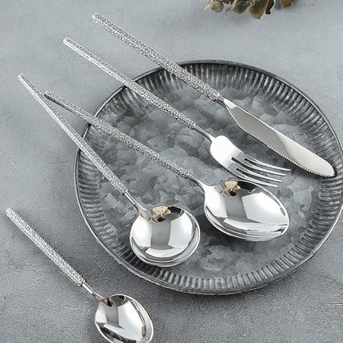 Besteckset, 5/20/30/40/50/60-teilig, Retro-Spiegel, 304 Edelstahl, Steakmesser, Gabel und Löffel, Geschirrset, Silber, 40-teilig für 8 Personen (Silber, 30-teilig für 6 Personen)