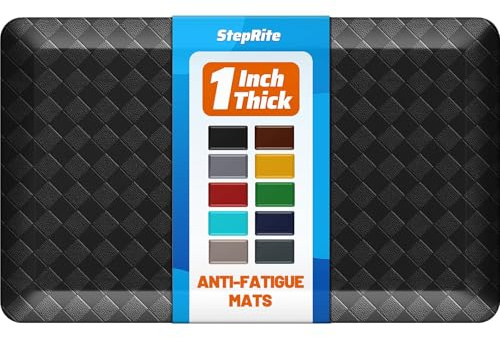 StepRite 1” Thick Kitchen Mats for Floor, Anti Fatigue Kitchen Rugs, Non-Slip,Heavy Duty Water Resistant Kitchen Rug, Standing Desk Mat for Friends, Family, Home, Kitchen, Office (32 x 20, Black)