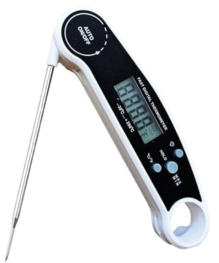 Thrink Instant Read Meat Thermometer for Cooking, Fast & Precise Digital Food Thermometer with Backlight, Magnet, Calibration, and Foldable Probe for Deep Fry, BBQ, Grill, and Roast Turkey (White)