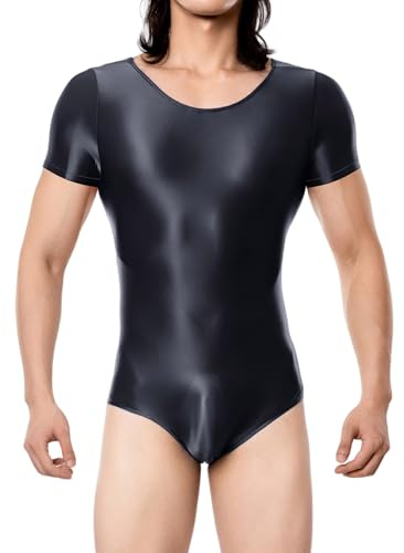AIEOE Herren Ölig Glanz Jumpsuit Transparent Sport Trikot Turnanzug Eng Sexy Leotard Bodysuit M
