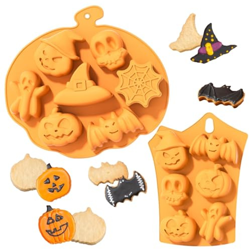 DEXYZZY Kürbis Fledermaus Schädel Geisterform Silikonform, Kürbis Backform, Halloween Silikon Backform, Für Halloween Küche Diy Backzubehör, Kuchenform Keksform Muffinform, 2 Stück