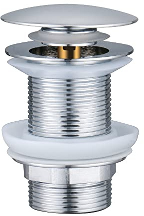 Full Dome Basin Waste Unslotted Pop Up Waste for Bathroom Sink Click Clack Sprung Plug Waste without Overflow | Chrome 1 Pack
