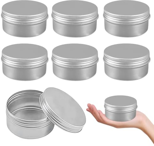 6 Pots en Aluminium 200ml avec Couvercle à Vis pour Voyage et Stockage | Anti-fuites Ronds et Argentés Imperméable à l'Eau et à l'Huile pour Crème, Baume à Lèvres et DIY (9.2 x 4.5 cm, Argent)