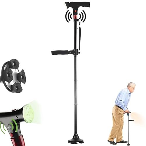 Ready Walker Cane with Light, ReadyWalker Intelligenter Gehstock mit Alarm und Doppelgriff, Faltbarer Verstellbarer Gehstock für Senioren, rutschfeste Klappstock für Männer und Frauen