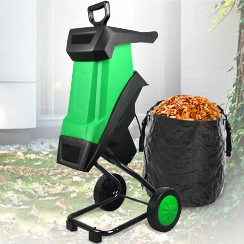Trituratore elettrico per legno commerciale con motore ad alta coppia, include borsa da 50 l e ruote per un facile trasporto, lame in acciaio resistenti per un paesaggio efficiente e pulizia delle