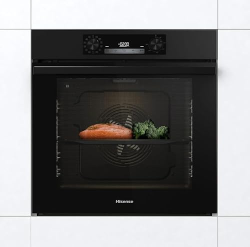 Hisense BI64211EPB Cuisinière électrique encastrable multifonction, 77 litres, 60 cm, fonction pizza 300°, pyrolytique, Airfry, couleur noir, classe énergétique A