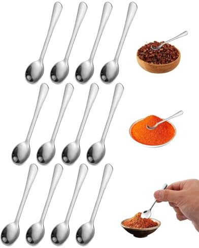 HUVZOR Juego de 12 pequeñas cucharas de café de acero inoxidable,cucharas de té de mango largo,ideales para café con leche,espresso,chocolate caliente,bebidas calientes,postres y helados,7.5CM