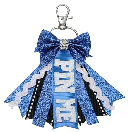 sourcing map Pin Me Cheer Bow Schlüsselanhänger, Sport, niedliche Cheerleader-Geschenke, Schlüsselanhänger für Rucksack, Geldbörse, Schlüsselanhänger, Schultaschen-Anhänger, Geburtstagsgeschenk, Blau