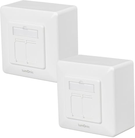 Lumonic 2er Set Netzwerkdose Aufputz CAT7 | 2-Port RJ45 | ohne Stemmen nachrüsten | LSA-Montage, T568A/B farbcodiert | ABS Gehäuse, weiß | Ethernet-Dose bis zu 10 Gbit/s