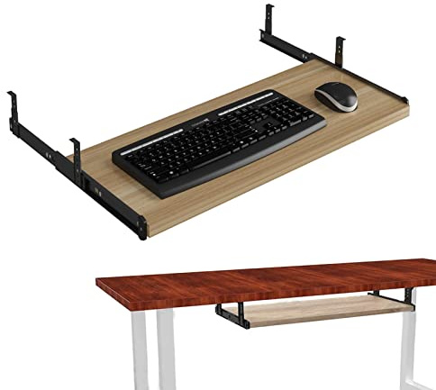 Soporte de mesa móvil ajustable, bandeja plegable para teclado para oficina y hogar, con riel deslizante, solución compacta para ahorrar espacio