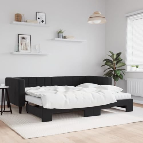 Bucmath Utdragbar dagsäng, med madrasser, svart, 90 x 200 cm, sammetssoffa med rullgardinslåda, modern design för vardagsrum, gästsäng