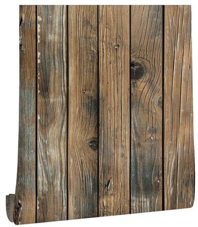Artibetter Vintage 3D Wood Grain Peel and Stick Wallpaper 0.45X6M Self-Adhesive Smooth Wood Panel Wall Covering for Dining Room Background Decoration