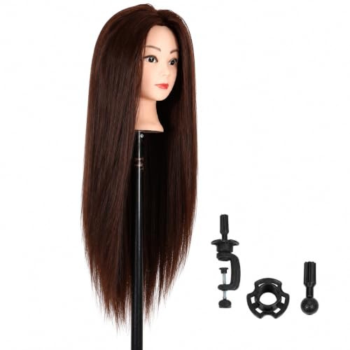 Minifactory Hairdressing Training Head with 24 Inch Synthetic Hair, Mannequin Doll for Braiding and Styling, with Table Clamp Holder and DIY Hair Accessories Set for Students and Beginners