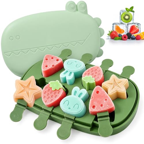 Moule à Glace en Silicone en Forme de Crocodile,8 Cavités(Style A) | Moule à Glace avec Couvercle et Bâtonnets, Sans BPA, pour l'été, Fêtes, Bricolage