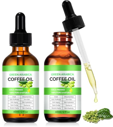 2-pack kaffeolja mot rynkor 60 ml, kaffeolja ansikte, 100 % ren och naturlig kroppsolja uppstramande, ansiktsolja Mot rynkor för ansikte, kropp och hår - bristningar och svullnad