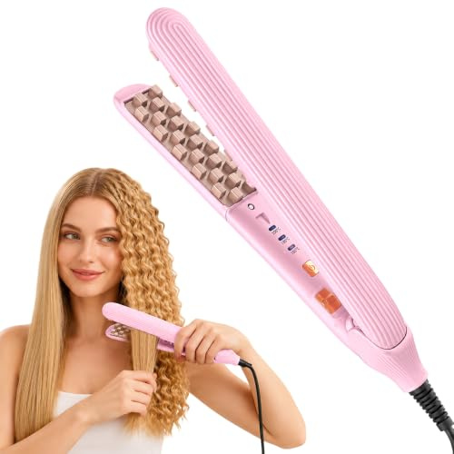Hair Crimpers for Women, Hair Volumizing Crimping Iron with 3 Gear Setting, Fast Heating Hair Crimping Tool for Root Volumizing, 20 Million Negative Ion Ceramic Plate for Long-Lasting Root, Pink