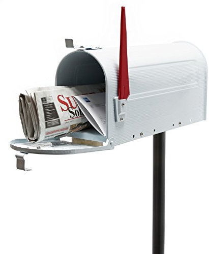 Wiltec Cassetta postale americana con palo di supporto, in acciaio zincato, bianco, montaggio a terra