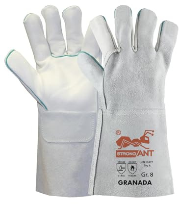 strongAnt Granada-Long Schweißerhandschuhe aus Rindnarbenleder Arbeitshandschuhe auch fürs Grillen geeignet Sicherheitshandschuhe- Grau -6 Paar - Größe:8