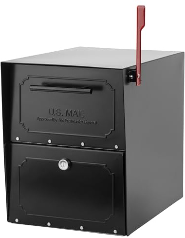Architectural Mailboxes Oasis® TriBolt™ Secure, Anti-Pry Locking USPS Approved Heavy duty, Steel Metal Post Mount Mail Box for outside, Black Extra Large Curbside Mailbox with Magnet & Waterproof Door