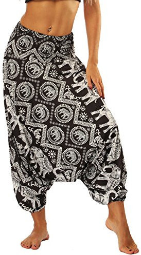 Nuofengkudu Dam haremsbyxor, hippie, säckiga, boho-mönstrade, high waist, smocked waist, low crotch, lounge wide, byxor för yoga, sommar, strand