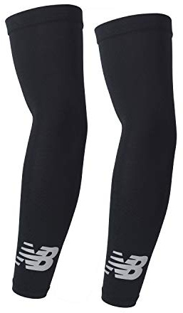 New Balance Unisex Outdoor Sports Compression Arm Sleeves, Arm Warmer, Black and White (1 Pair)